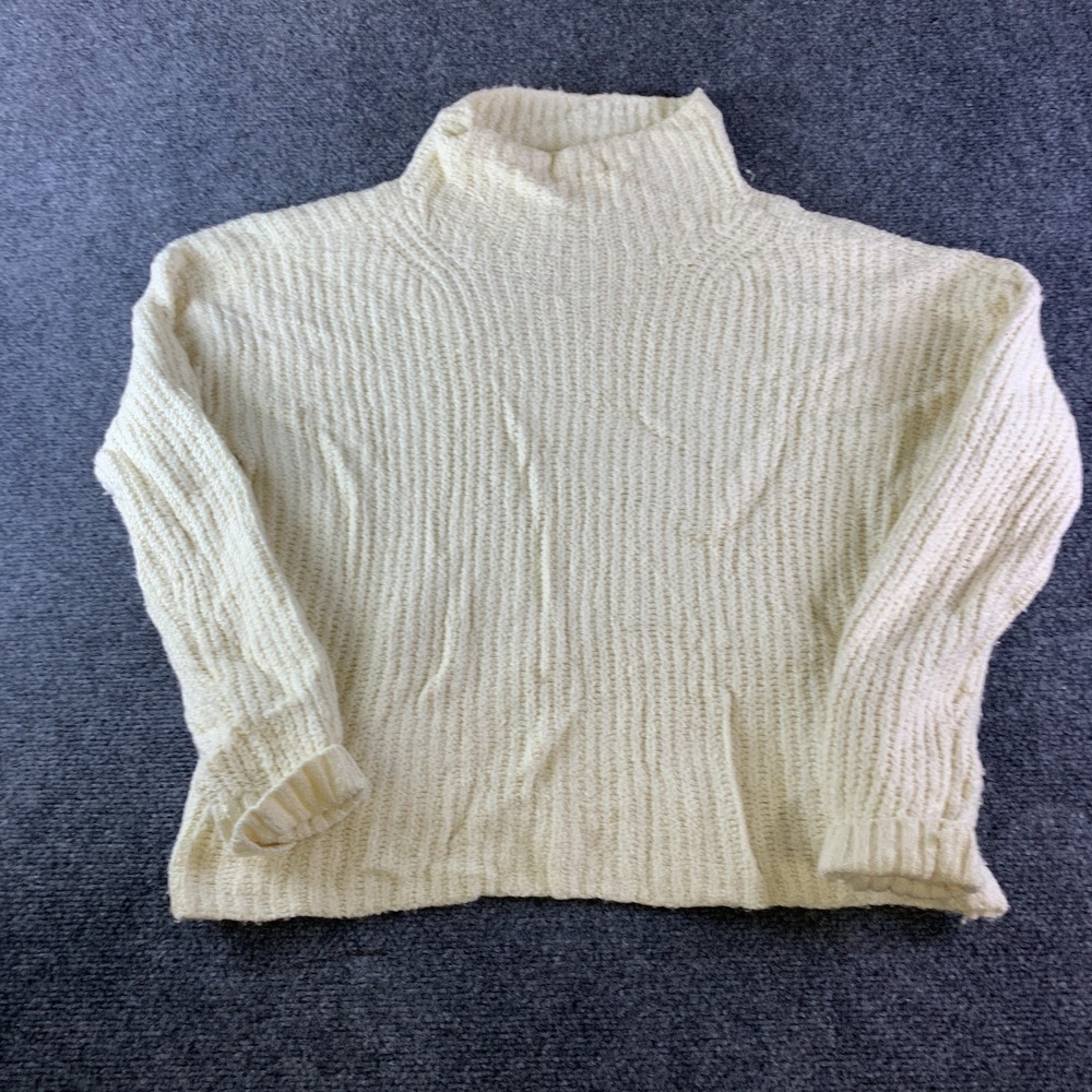 By Anthropologie Sweater Womens Small White Chunky Knit Soft Fuzzy Turtleneck